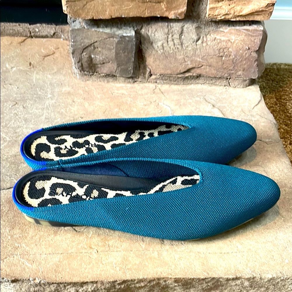 Rothy's Teal Knit Slip-On Mules with Leopard Insole